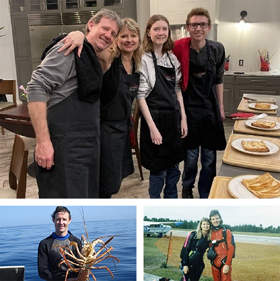 Collage featuring Doctor McDonald with his family and fishing